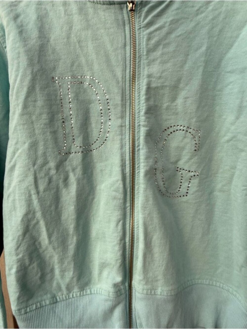 D&G Y2K Light Aqua Blue Embellished Cotton Rare Zip-Up Hoodie - Picture 3 of 10
